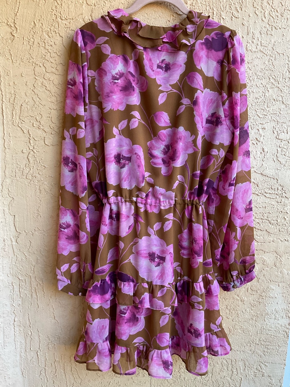 VICI‎ Charleston Waist Tie Floral Pink & Brown Mini Dress - Picture 6 of 16
